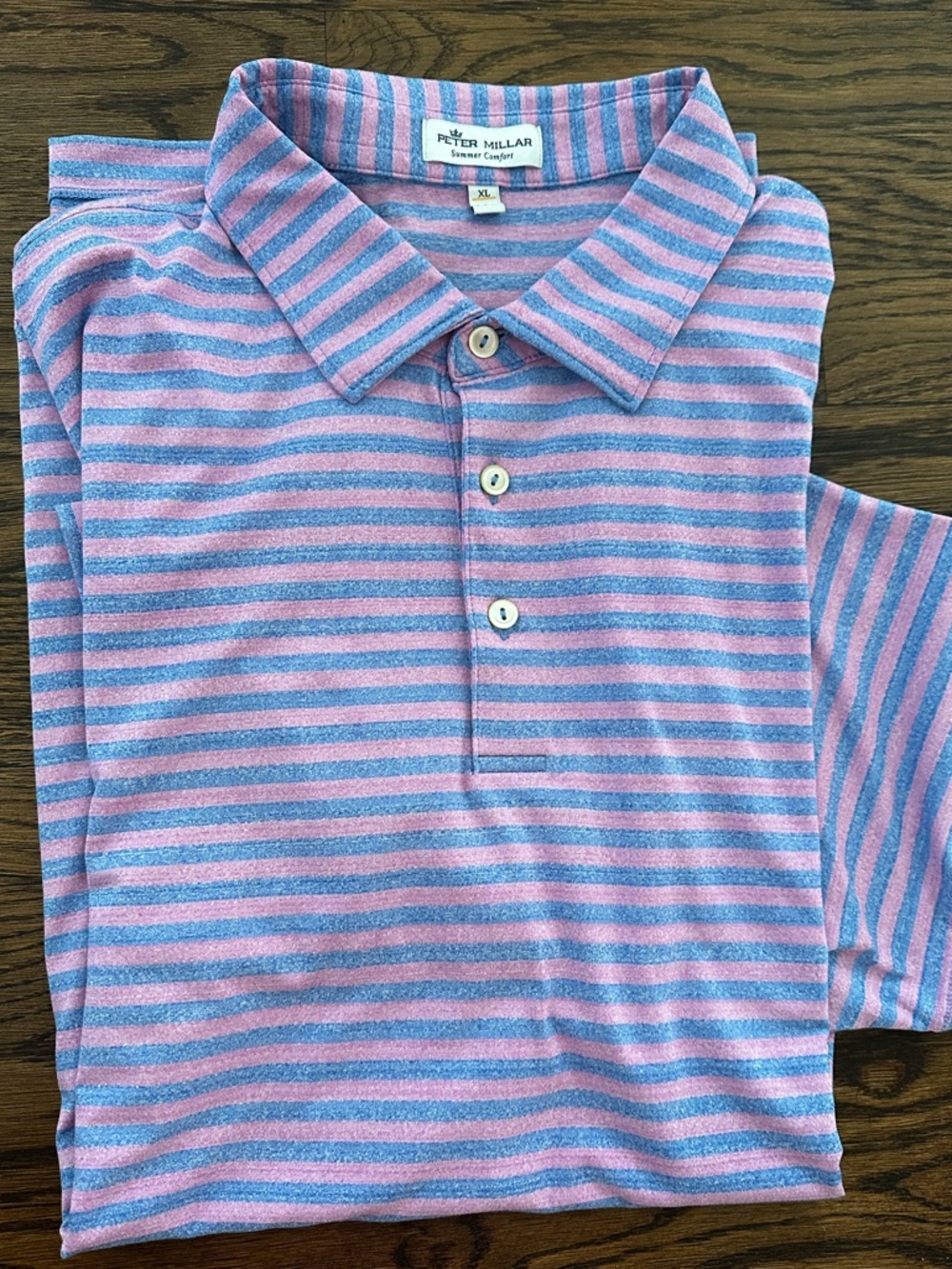 Peter Millar Summer Comfort Pink blue striped Golf Polo Men’s XL